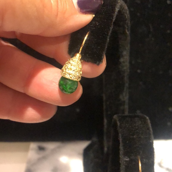 Emerald Green Round Bead with Pavé Crystal Cap Euro Wire Earrings-Boutique - Picture 4 of 8